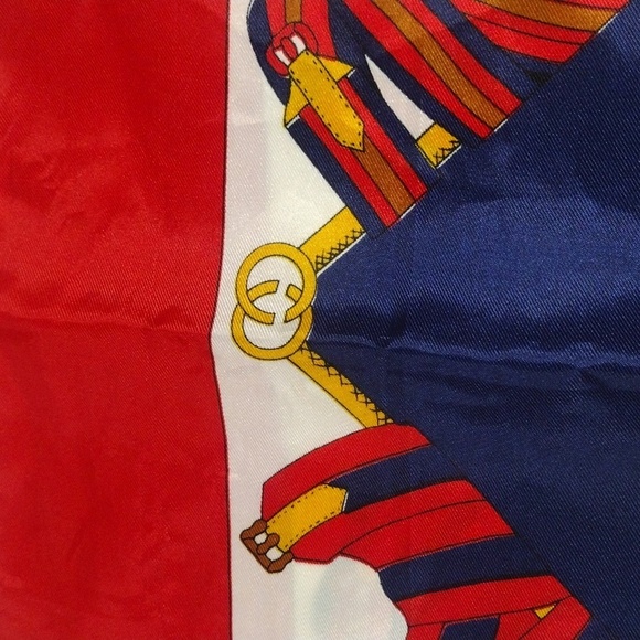 Gucci Vintage Equestrian Silk Scarf – Red, Navy, Gold Horse Rider Print | Luxury - Picture 3 of 8